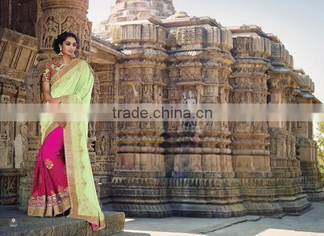 Green Chiffon On Net Designer Saree