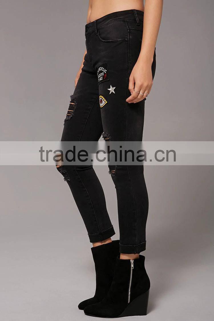 Psychedelic Patch Jeans Ripped Jeans with High Quality