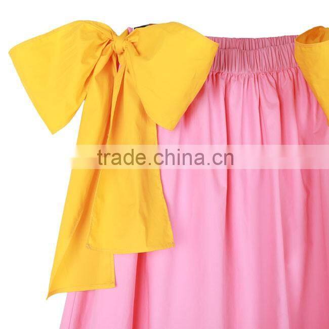 2016 New Multi-wear Big Bow Slash Neck Flouncing Ruffles Hem Strapless Off Shoulder Dress Women Summer