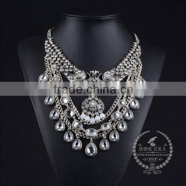 high quality vintage rhinestone chunky statement necklace tin alloy fashion women pendant necklace 6390092