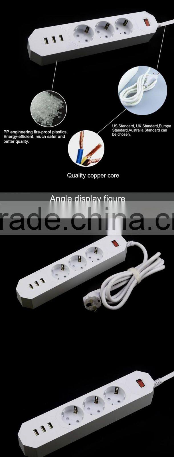 3 Outlet/Home Office Surge Protector 5 ft Cord with 3 Port Desktop USB Charging Station