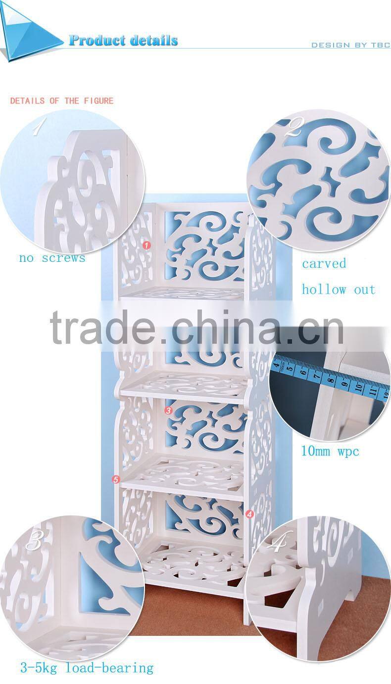 2015 hot sale Decorative Pure White WPC Carved Display Hollow Out Floating Shelf