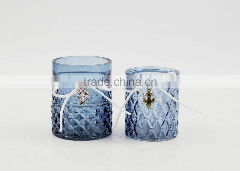 embossing surface high quality glass tealight candle holder cup