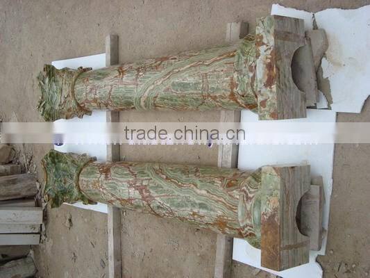 CUSTOM DESIGN DARK GREEN ONYX COLUMNS PILLARS CARVED TOP