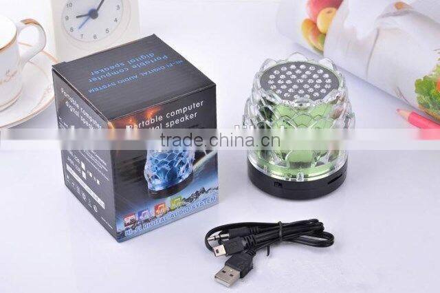 New arrival crystal lotus transparent colorful light speaker USB mini speaker creative speaker with radio function