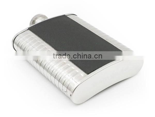 4 OZ flagon with black twill leather hip flask