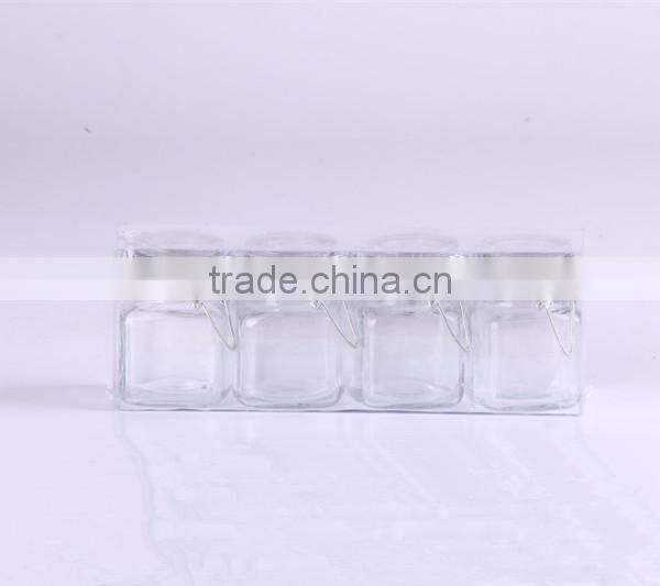 transparent glass jar with plastic cover