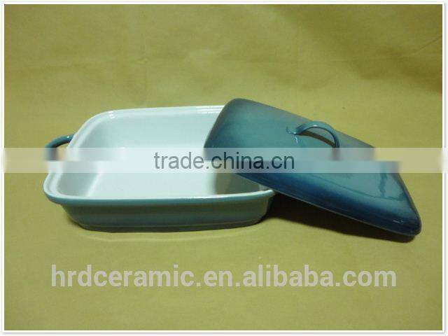 porcelain ovenware with handles Square shape ceramic bakeware with lid