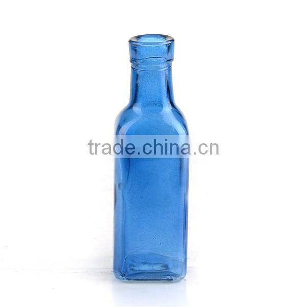 small spray blue round glass milk bottle oil &rope vase