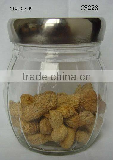 drum shape food glass jars with metal cap