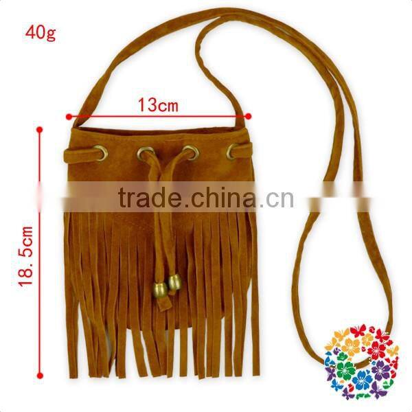 Children Girls Small Fringe Faux Lether Brown Shoulder Bag With Strap