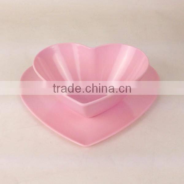 Heart dinnersets for lover's day, pink heart shape bowl and plate