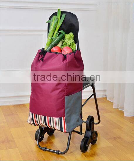 3 Wheels Stair Climber Foldable Shopping Trolley Bag With Seat