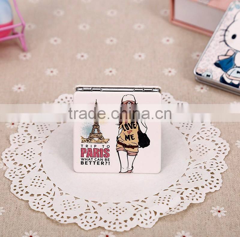 CJA14-OEM Makeup Pocket Plastic hand Square foldable mirror