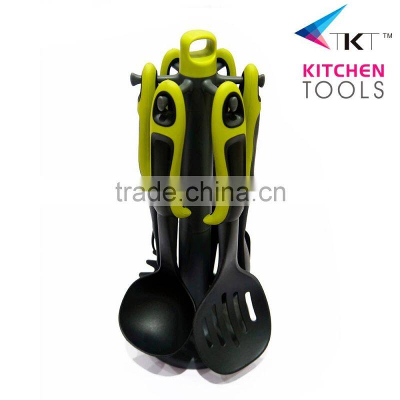 7pcs nylon kitchen tools,nylon kitchenware with steel and TPR handle