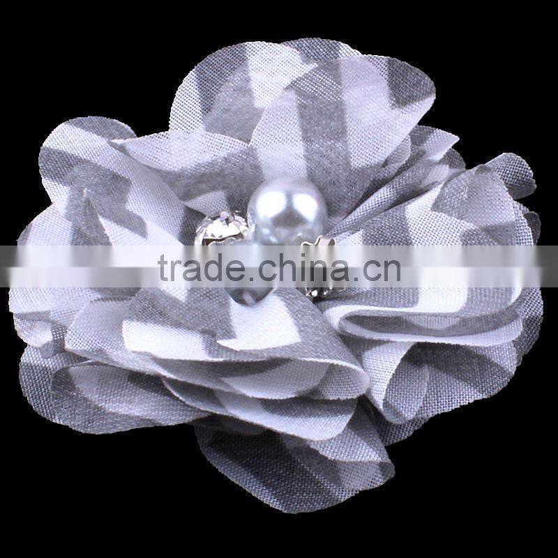 handmade fabric flower with pearl in center headband for kids hair accessories