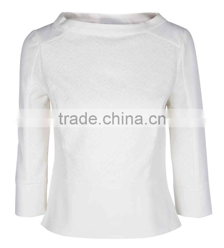 Nice Tight-Fitting Long-Sleeved Dobby Design T-shirt Plain White