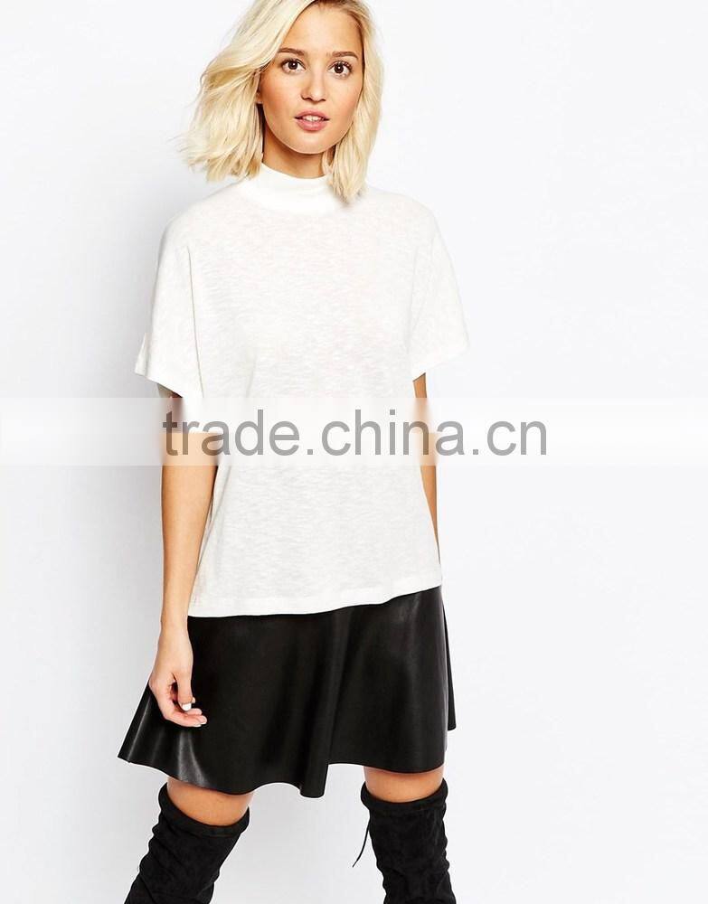 China factory OEM ODM 2015 new fashion customized Highneck White top and blouse