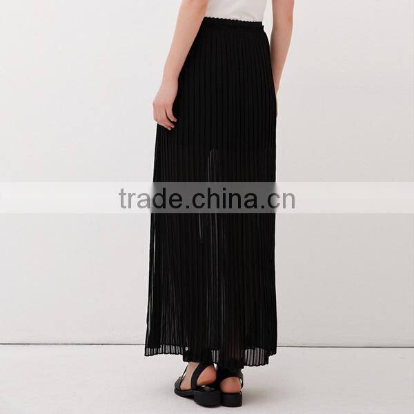 2014 new arrival high waist pleated long chiffion skirt