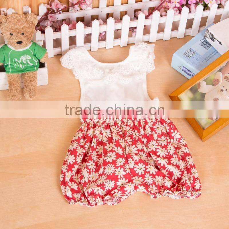 summer baby flower white top lace cotton romper wholesale children's boutique romper