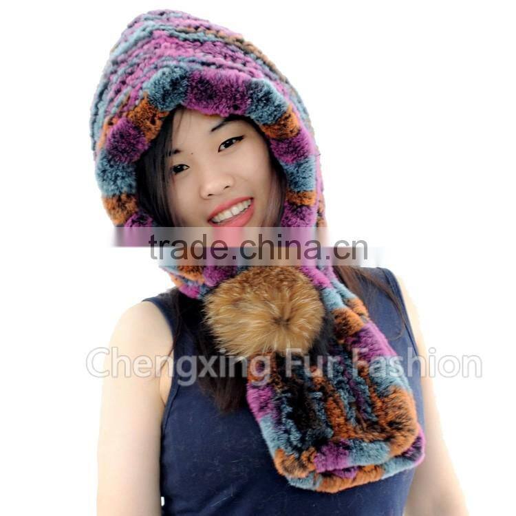 CX-C-242M Hand Knitted Women Real Rex Fur Animal Cap