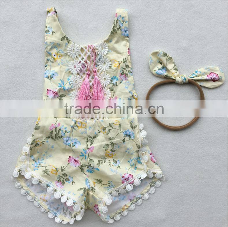 Stylish Pom Pom Tassel Newborn Baby Romper Vintage Toddler Clothes Jumpsuit