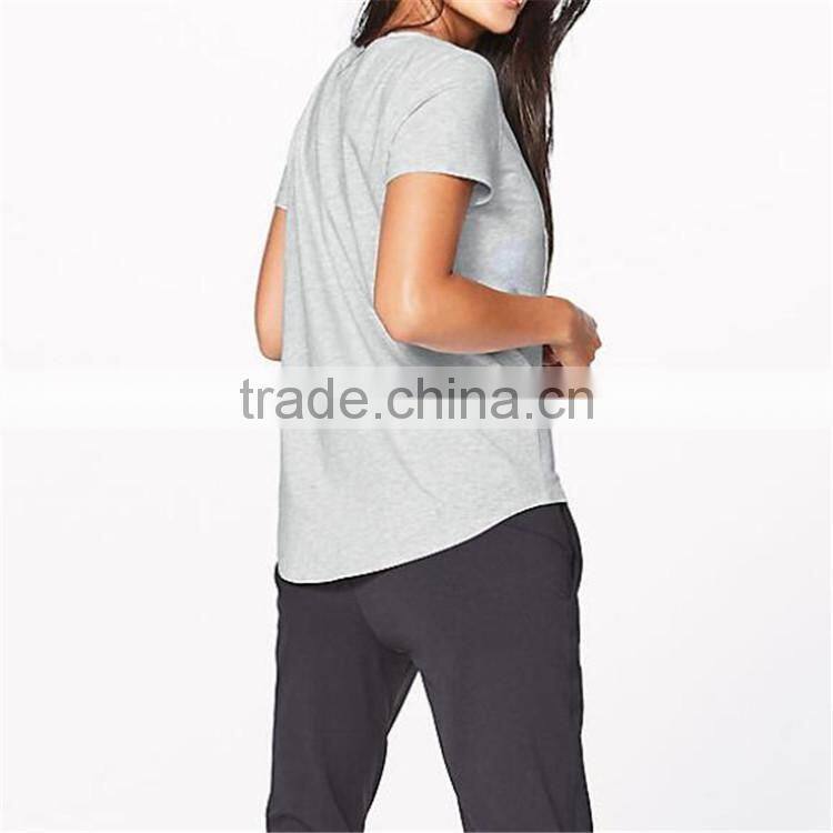 Blank ladies curved hem 100% brushed cotton lycra t-shirt