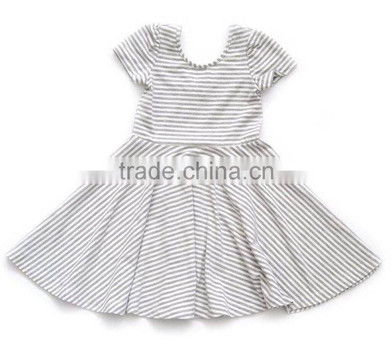 Little Girls Striped Twril Cotton Dress Summer Skater Dress