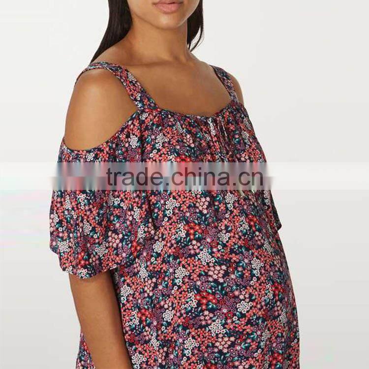Ditsy Print Cold Shoulder Top With Tie Detailing Maternity Clothes Cheap