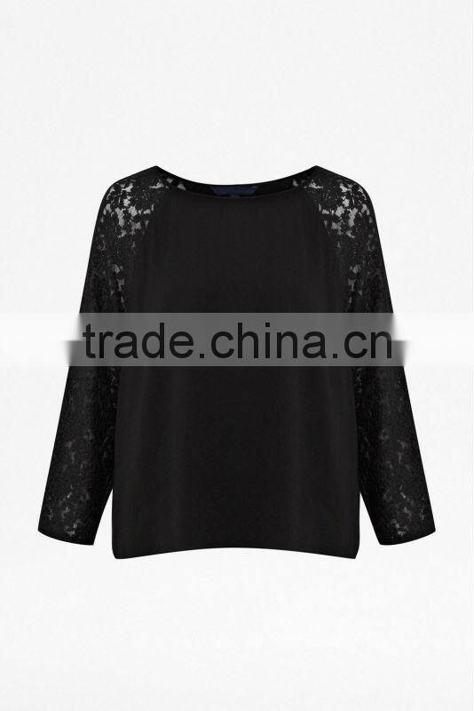 Lady Lace Sleeve Chiffon Top