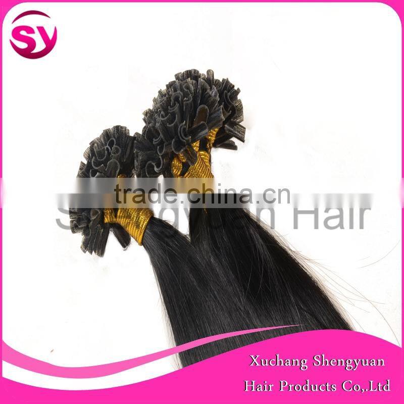 2015 Hot Selling Unprocessed Virgin Pre-bonded I-tip Hair Extension, Natural Black Straight Brazilian Remy Hair