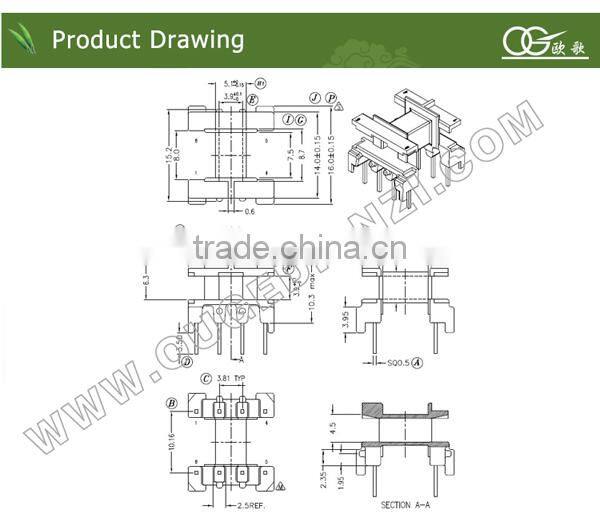 220v 12v transformer bobbin for winding machine EF12.6 horizontal pin4:4