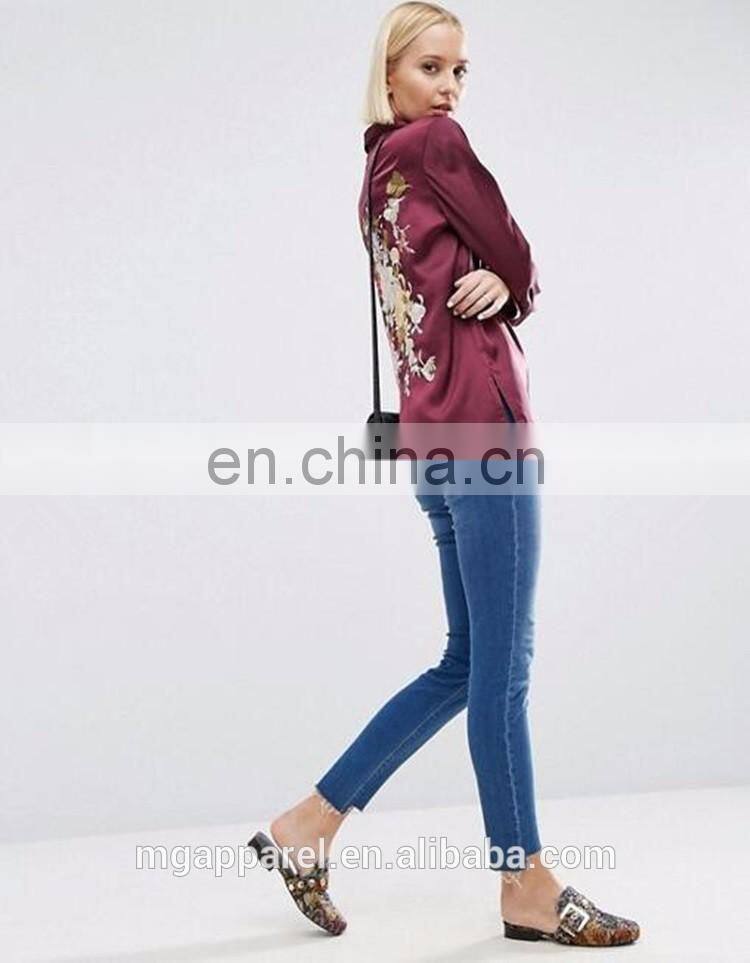 New fashion blouse women Floral Embroidered satin women blouse