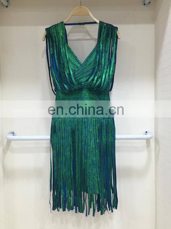 Amigo 2017 Summer Bandage golden print Fringe Rayon Spande Sey Women Summer Bandage Dress