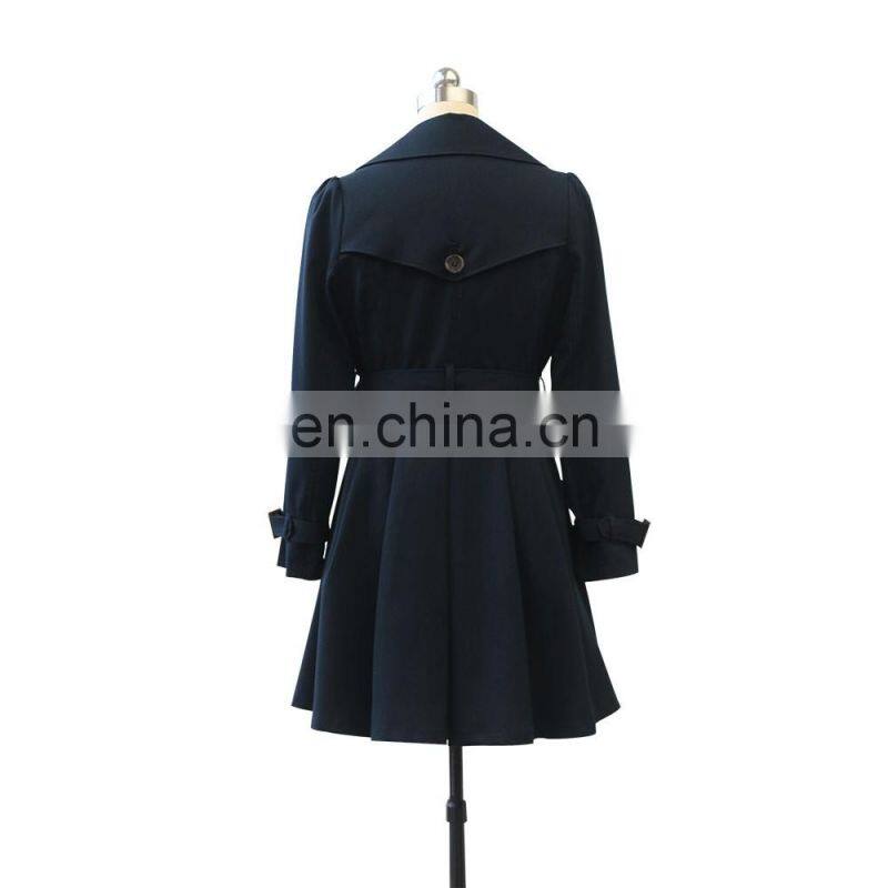 2016 Top sale Lady Autumn Double Breasted Dust Coat with Belt