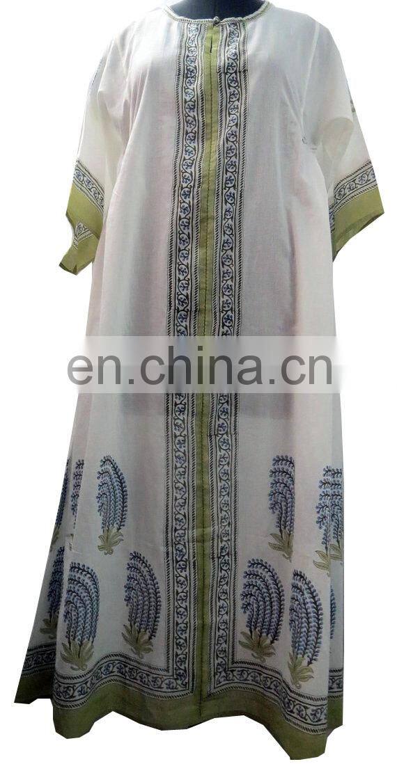 Indian Block Printed Cotton Dress Loose Hippie Maxi Dress Abaya Kaftan From Wholesaler