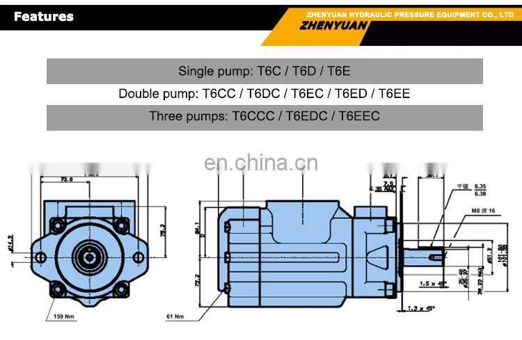 DENISON T6CC,T6DC,T6EC,T6ED,T6EE,T6CCM,T6DCM,T6ECM,T6EDM,T6EEM double hydraulic vane pump T6CC-025-020-3R