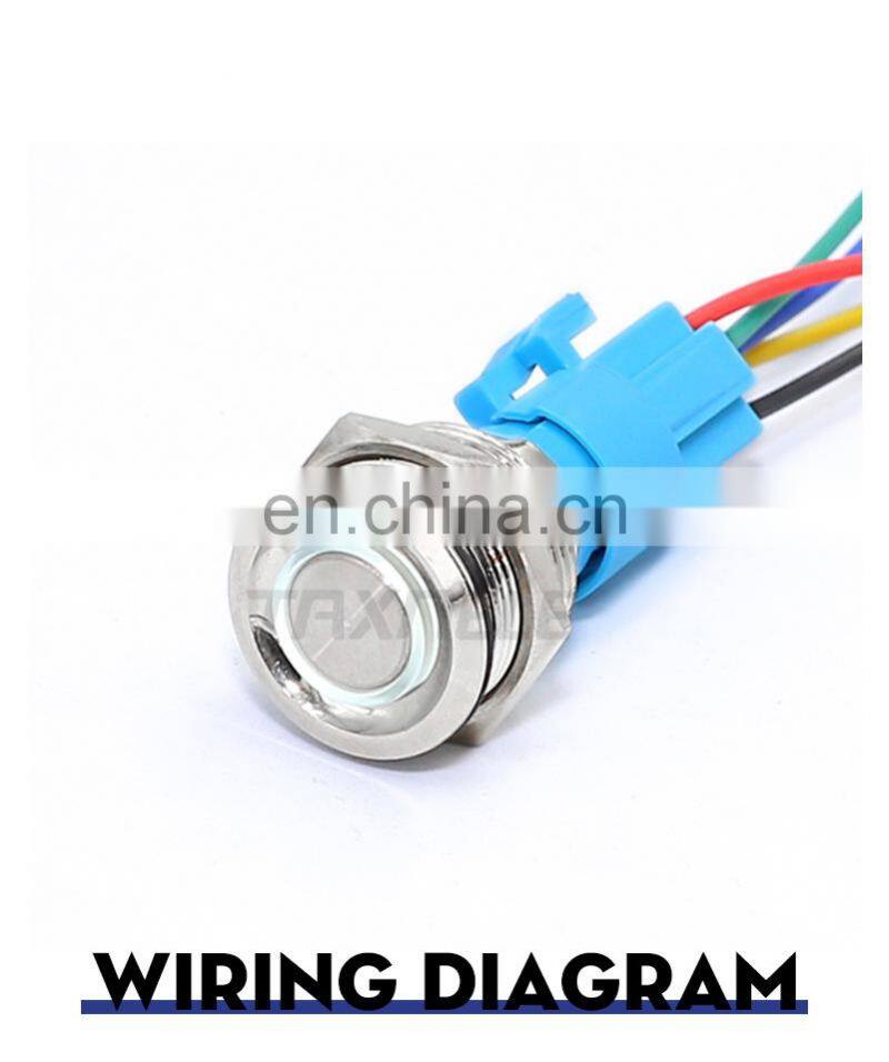 19mm Metal annular Push Button Switch 12V 24V 110V 220V LED Lamp Illumination Waterproof Momentary Latching Switch Ring Light