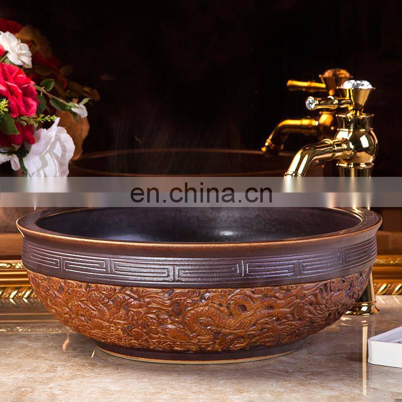retro style hand carving ceramic sink from capital of porcelain jingdezhen