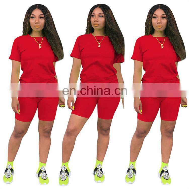 Manufacturer wholesale custom LOGO women's spring and summer mround neck T-shirt shorts street casual sports 2-piece set