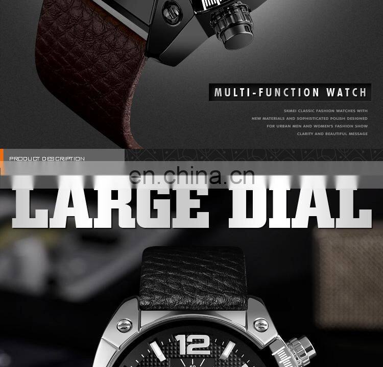 new SKMEI 9190 genuine leather strap 3atm water resistant quartz watch for men