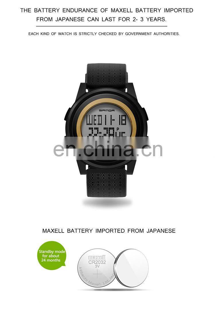 SANDA 337 Men Digital Sport Watches Silicone Strap Calendar Alarm 12/24 Hour Luminous Waterproof Watch