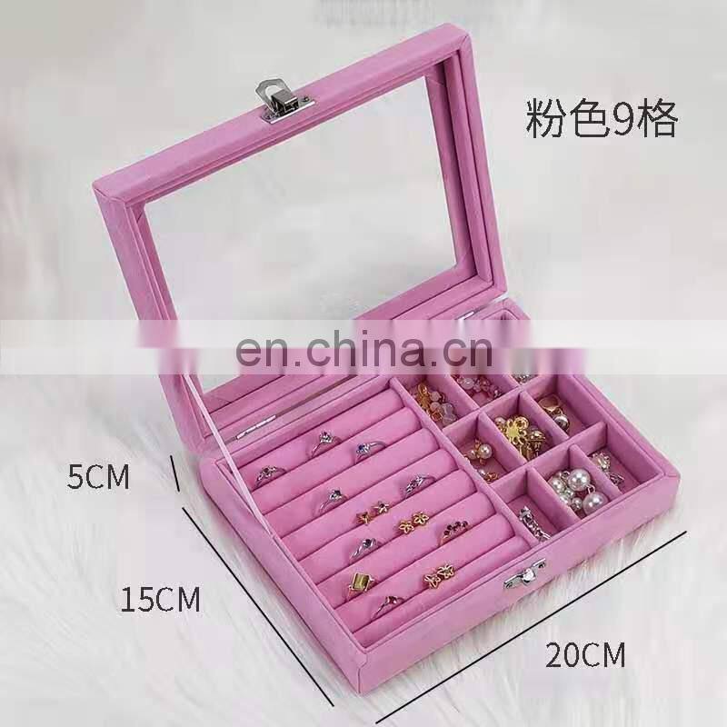 Velvet Glass Ring Earring Jewelry Display Organizer Box Tray Holder Storage Case