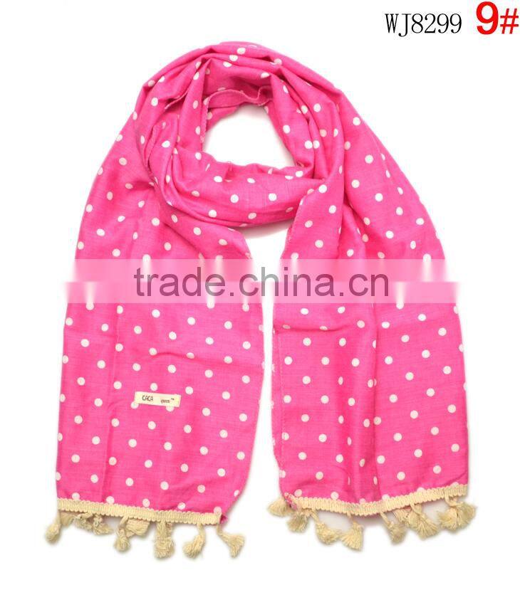Wholesale Latest Polka Dot Printed Cotton Linen Children Girls Scarf With Tassels