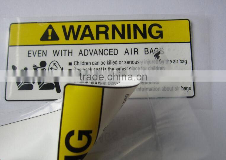 PET film heat transfer sticker warning lable for automobile sun-visor