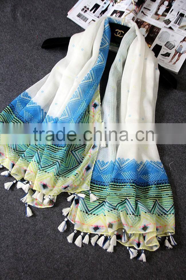 Fresh New Design Long Large Size Fashion Women Linen Cotton Tassel Scarf