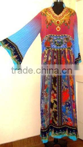 DIGITAL PRINTED JALABIYA WITH BEADS WORK AT NECK JEWELRY.