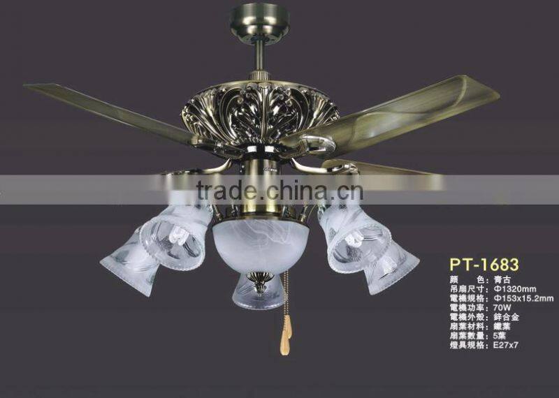 48 inch Ceiling Fan with Five Antique brown Wicker knitted Blades and Light Kit for tropical rainy climate PTSD185