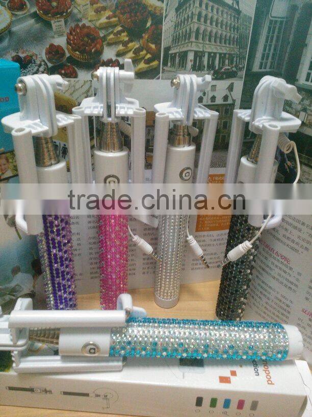 2016 wholesale colorful monopod bling selfie stick in hot-selling