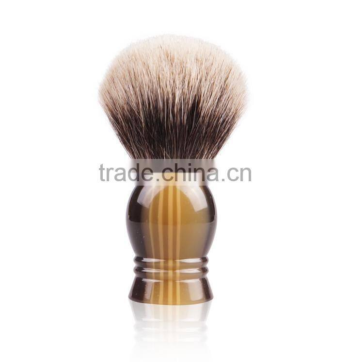 Cosmetic badger hair shaving brush with resin handle